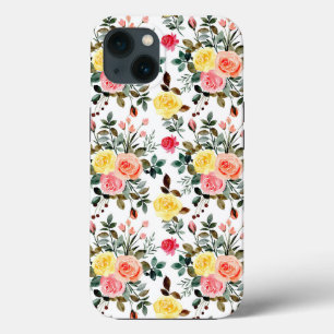 Red Pink and yellow watercolor rose iPhone 13 Case