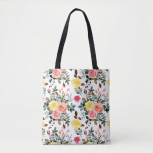 Red Pink and yellow watercolor rose Tote Bag