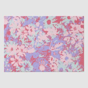 Red Pink Aqua Violet Painted Garden Flowers Design Tissue Paper