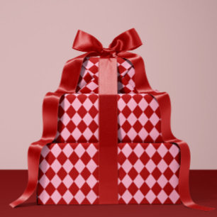 Red & Pink Argyle Christmas Wrapping Paper