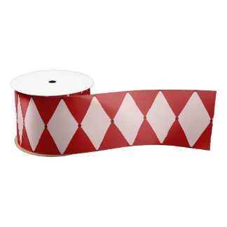 Red & Pink Argyle Festive Modern Christmas Satin Ribbon
