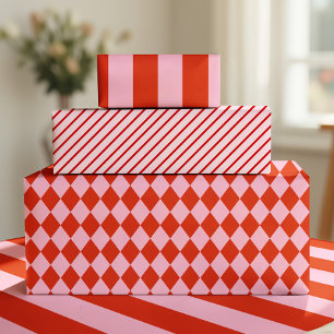 Red Pink Argyle Wrapping Paper