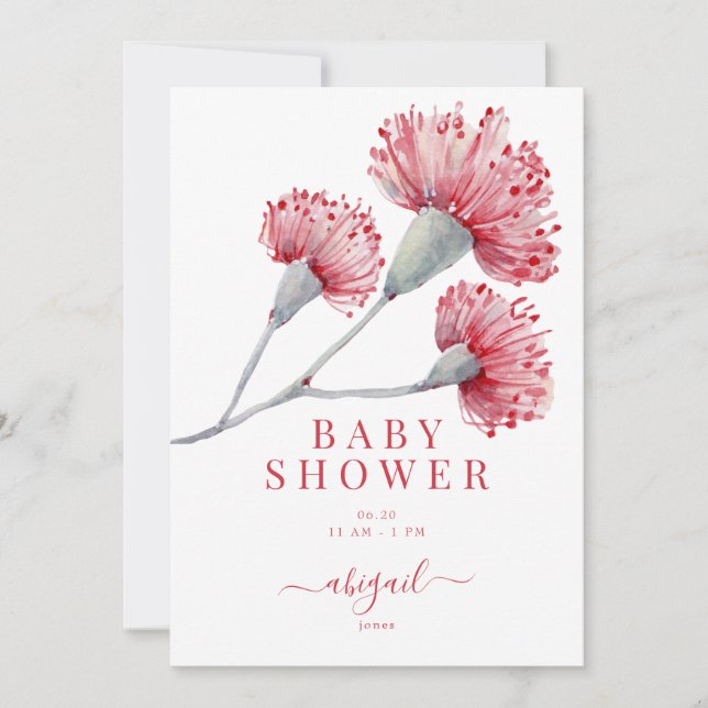 Red & Pink Australian Floral Baby Shower  Invitation (Front)