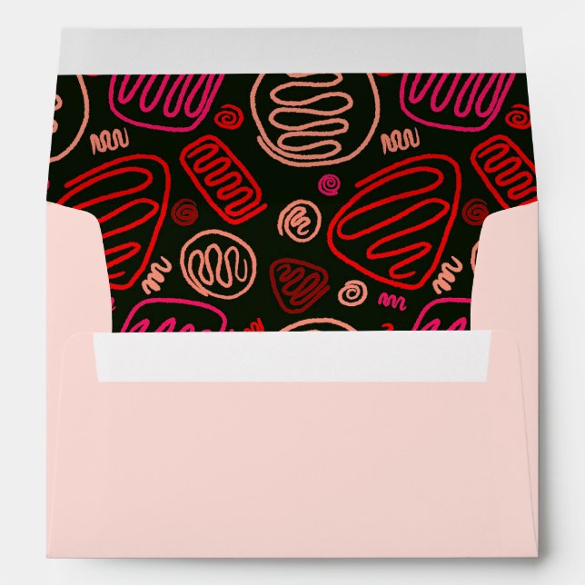 Red Pink Beige Black One Line Artistic Pattern  En Envelope (Back (Bottom))