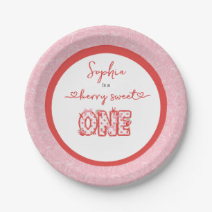 Red & Pink Berry Sweet One Girl 1st Birthday Party Paper Plate