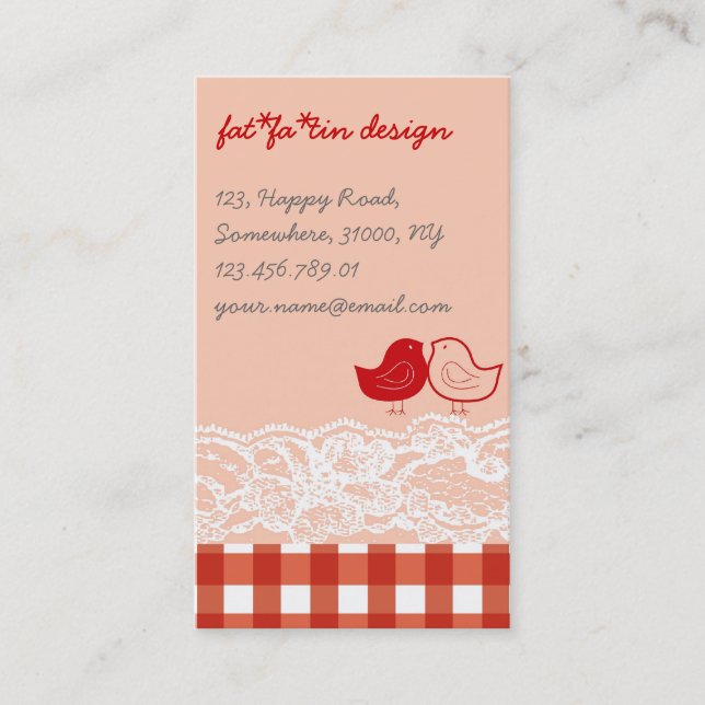 Red & Pink Birds Scrapbook Lace Profile Card (Front)