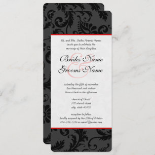 Red Pink & Black Floral Damask Wedding Invitations