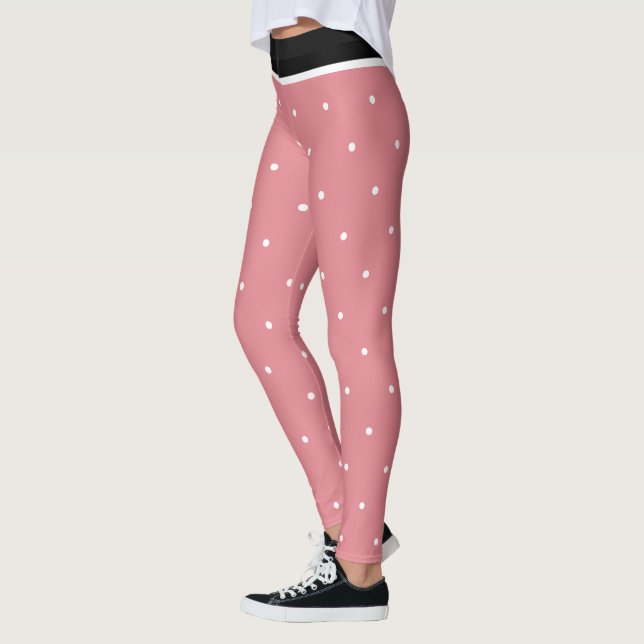 Red Pink Black White Polka Dots Leggings (Left)