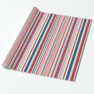 Red Pink Blue and Gold Stripes Wrapping Paper