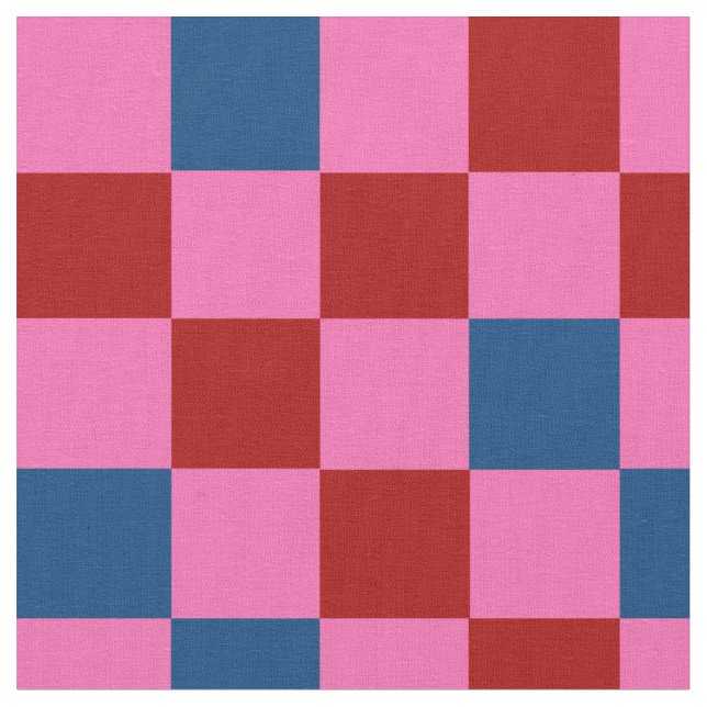 Red Pink Blue Chequered Pattern Design  Fabric (Close Up)