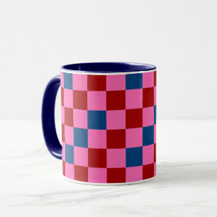 Red Pink Blue Chequered Pattern Design  Mug
