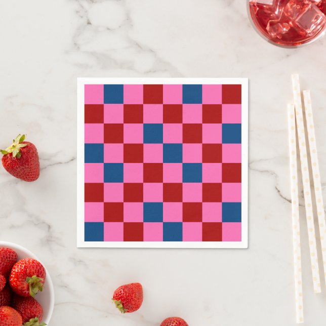Red Pink Blue Chequered Pattern Design  Napkin (Insitu)
