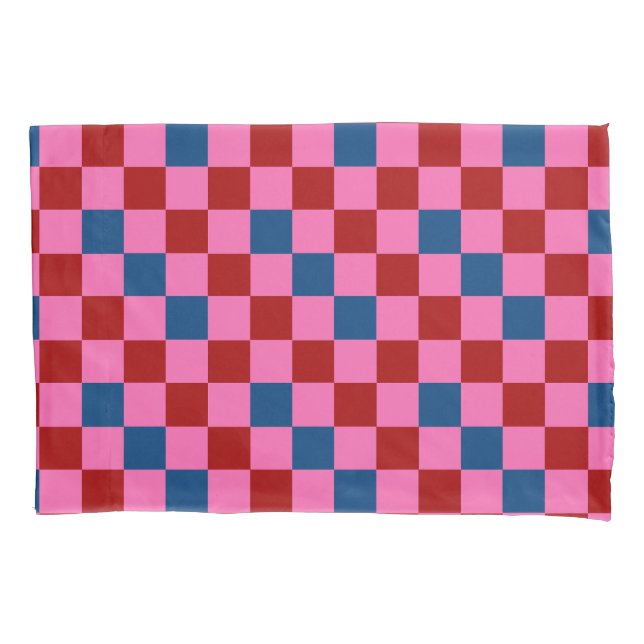 Red Pink Blue Chequered Pattern Design  Pillowcase (Front)