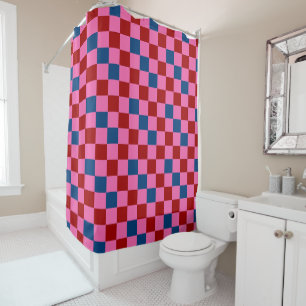 Red Pink Blue Chequered Pattern Design Shower Curtain
