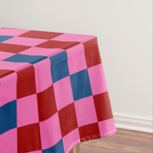Red Pink Blue Chequered Pattern Design  Tablecloth