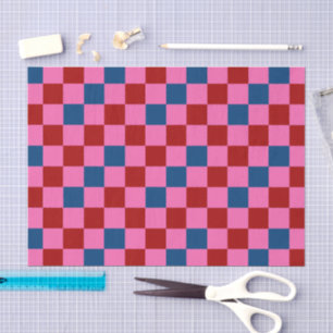 Red Pink Blue Chequered Pattern Design  Tissue Paper