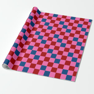 Red Pink Blue Chequered Pattern Design Wrapping Paper