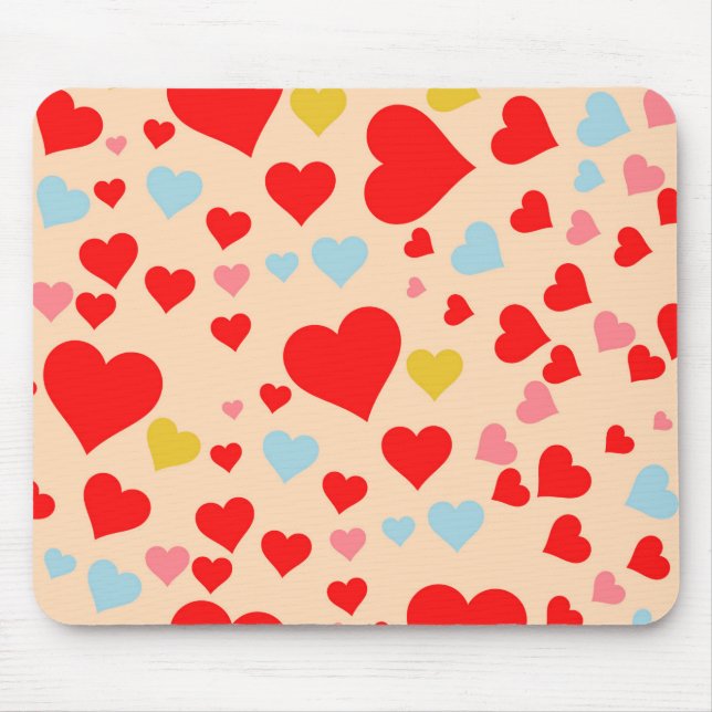 Red Pink Blue Colourful Simple Heart Y2K Pattern Mouse Mat (Front)