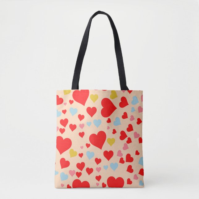 Red Pink Blue Colourful Simple Heart Y2K Pattern Tote Bag (Front)