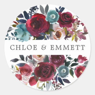 Red Pink Blue Floral Wedding Envelope Seal