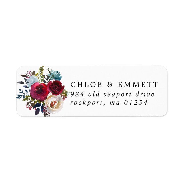 Red Pink Blue Floral Wedding Return Address (Front)