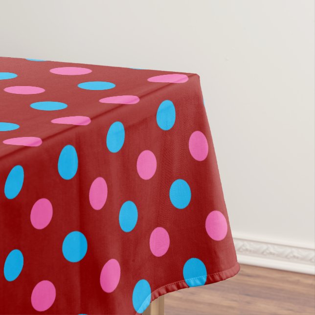 Red Pink Blue Polka Dot Pattern Tablecloth (In Situ)