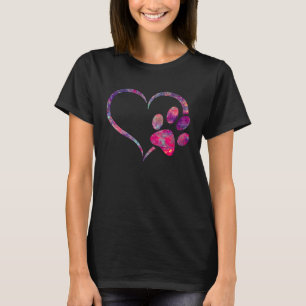 red pink blue purple Dog Paw Print heart For Dogs T-Shirt