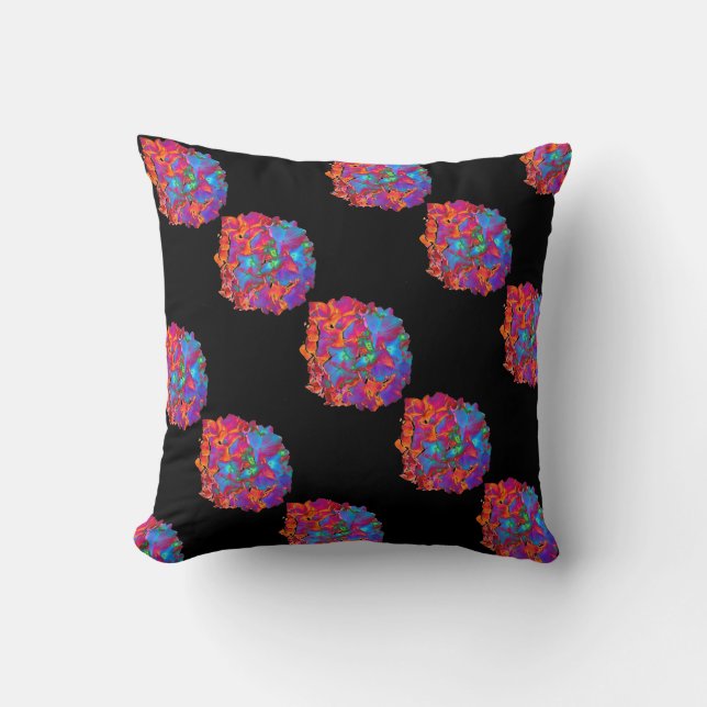 Red pink blue purple floral colourful floral cushion (Front)