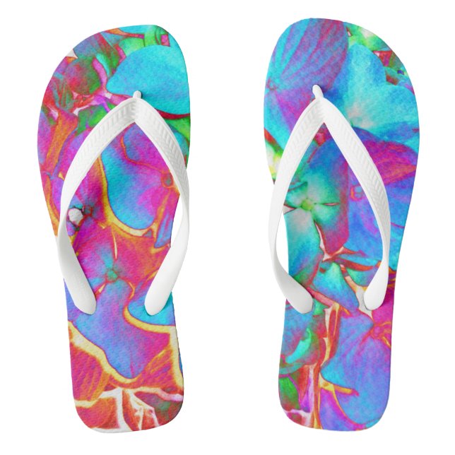 Red pink blue purple floral colourful floral flip flops (Footbed)