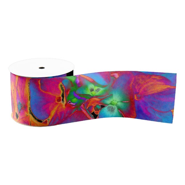 Red pink blue purple floral colourful floral grosgrain ribbon (Spool)