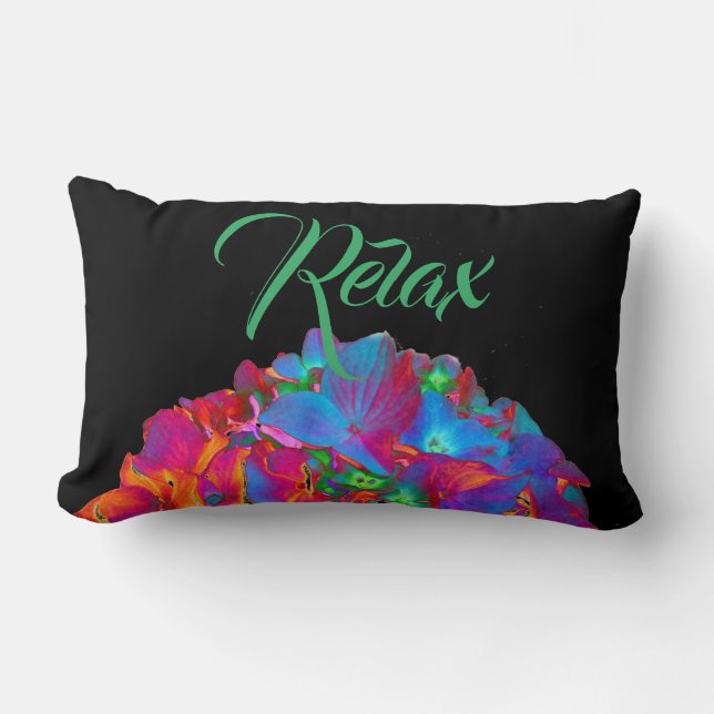 Red pink blue purple floral colourful floral lumbar cushion (Front)