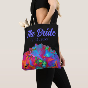 Red pink blue purple floral colourful floral tote bag