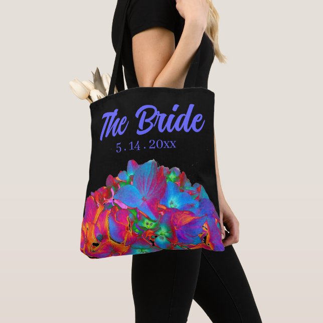 Red pink blue purple floral colourful floral tote bag (Close Up)