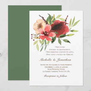 Red Pink Blush Floral Garden Christian Wedding Invitation