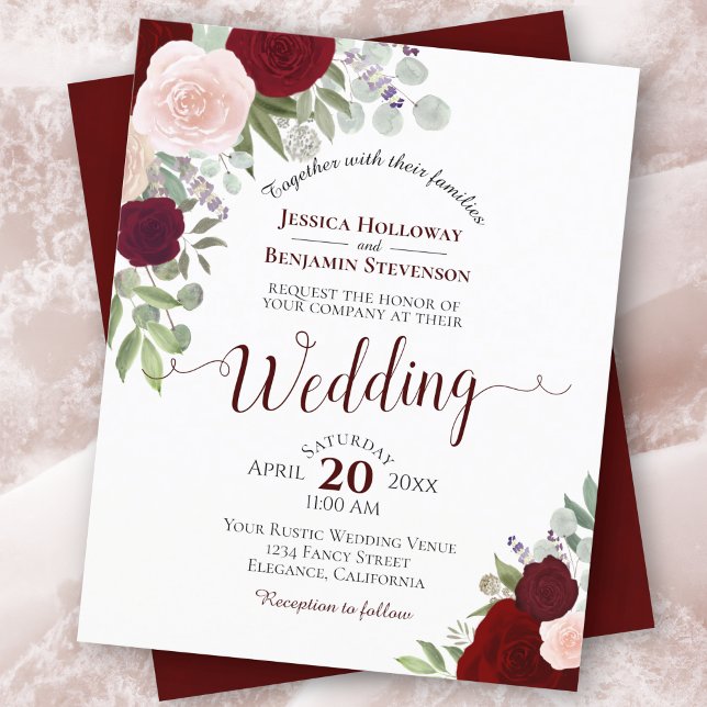 Red & Pink Boho Floral BUDGET Wedding Invitation (Creator Uploaded)