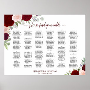 Red & Pink Boho Roses Alphabetical Seating Chart