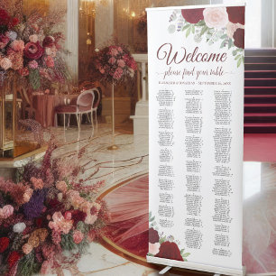 Red & Pink Boho Roses Alphabetical Seating Chart Retractable Banner