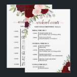 Red & Pink Boho Roses Wedding Events & Timeline Programme<br><div class="desc">These beautiful cards are designed to let your guests know the schedule for your wedding celebration. The rustic boho chic design includes hand painted watercolor roses, eucalyptus leaves, and garden greenery in shades of burgundy, red, and blush pink. The front has a list of events for the entire weekend, and...</div>