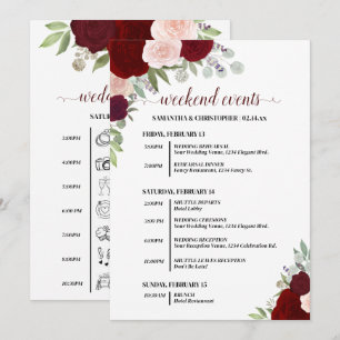 Red & Pink Boho Roses Wedding Events & Timeline Programme