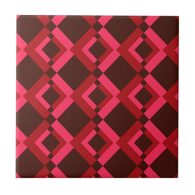 Red, pink, bold, lively, cool, trendy geometric tile (Front)