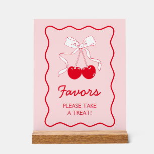 Red Pink Bow Cherry Baby Shower Favour Acrylic Sign