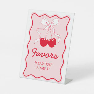 Red Pink Bow Cherry On Top Favour Pedestal Sign