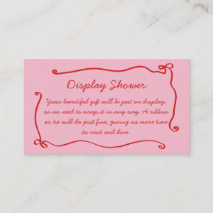 Red Pink Bow Frame Handwritten Display Shower Enclosure Card