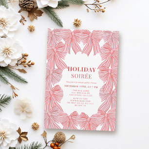 Red & Pink Bows Christmas Holiday Soirée Invitation
