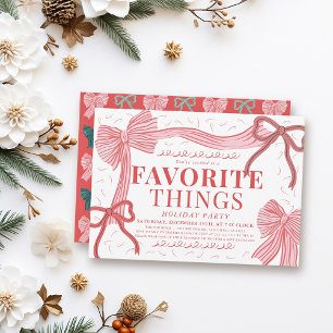 Red & Pink Bows Favourite Things Holiday Party Invitation