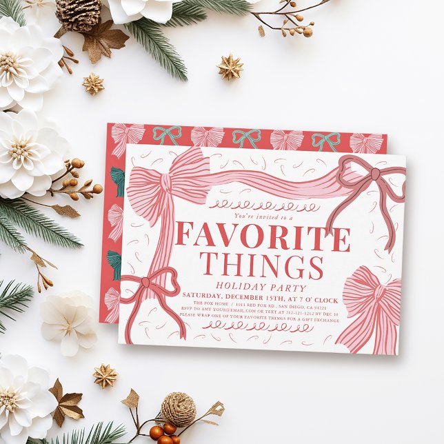 Red & Pink Bows Favourite Things Holiday Party Invitation (Creator Uploaded)