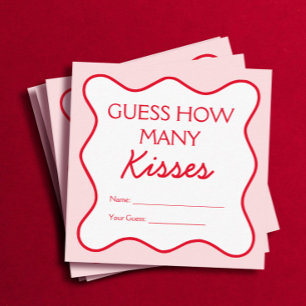 Red Pink Bridal Shower Game Guess How Many Kisses Enclosure Card