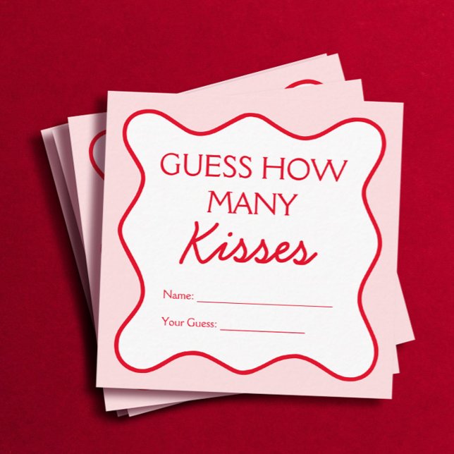 Red Pink Bridal Shower Game Guess How Many Kisses  Enclosure Card (Creator Uploaded)