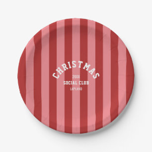  Red Pink Candy Stripe Christmas Social Club Paper Plate