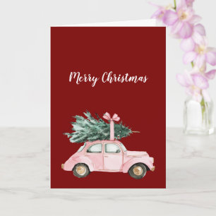 Red Pink Car Christmas Tree Card